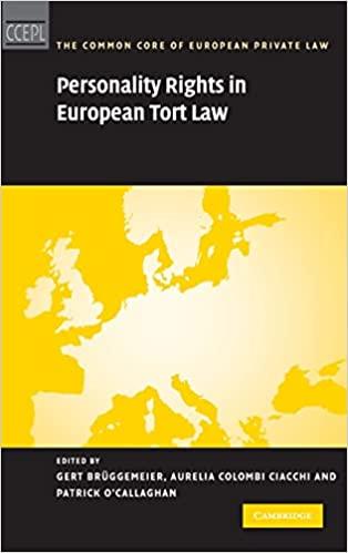 personality rights in european tort law 1st edition gert brüggemeier, aurelia colombi ciacchi, patrick