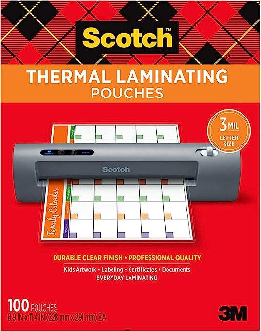 scotch thermal laminating pouches letter size sheets tp3854-100 3m b007vbxb48