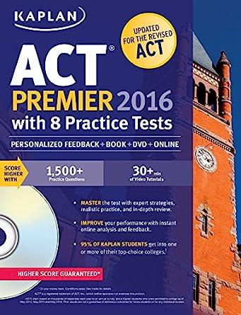 act premier with 8 practice tests personalized feedback book online dvd 2016 2016 edition kaplan 1625231407,
