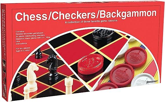 pressman chess checkers backgammon 3 games in one  pressman b000mmvq3q