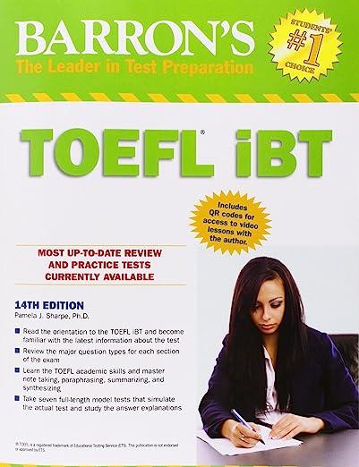 barrons toefl ibt most up to date review and practice test currently available 14th edition pamela sharpe