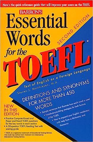 barrons essential words for the toefl 2nd edition steven j. matthiesen 0764104667, 978-0764104664