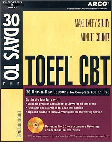 30 days to the toefl cbt 30 one a day lessons for complete toefl prep 1st edition arco 076891096x,