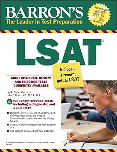 barrons lsat most up to date review and practice tests currently available 1st edition jay b. cutts m.a, john