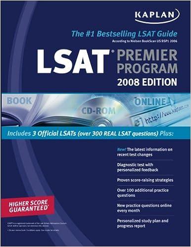 lsat premier program includes 3 official lsats over 300 real lsat questions plus 2008 2008 edition kaplan