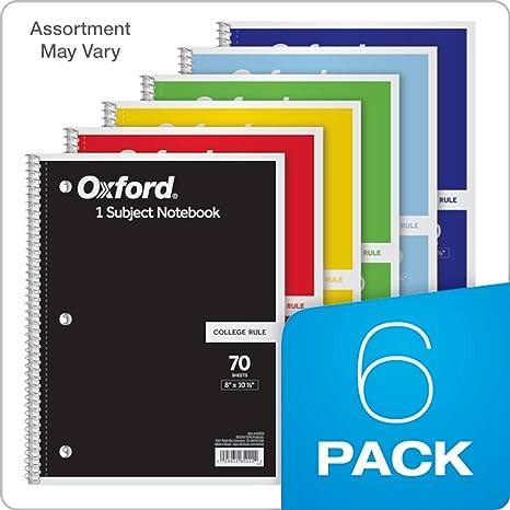 oxford spiral notebook 6 pack color assortment  oxford b00d3or58a