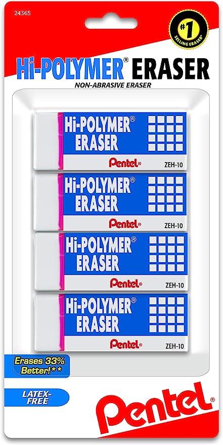 pentel hi polymer erasers white pack of 4 ?zeh10bp4 pentel b00azek8ty