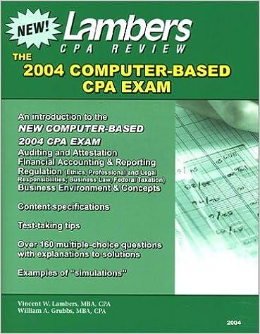 lambers cpa review the 2004 computer based cpa exam 2004 edition vincent lambers, william grubbs 1892115646,
