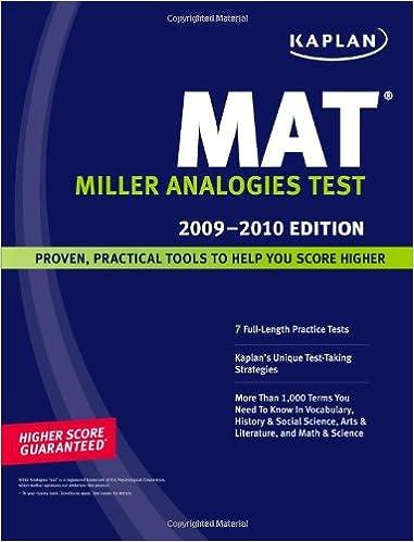 kaplan mat miller analogies test proven tool to help you score higher 2009-2010 2009 edition kaplan
