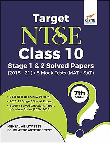 target ntse class 10 stage 1 and 2  solved papers 2015 - 2021 - 5 mock tests mat/ sat 7th edition disha
