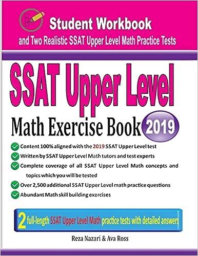 ssat upper level math exercise book 2019 2019 edition reza nazari, ava ross 1970036400, 978-1970036404