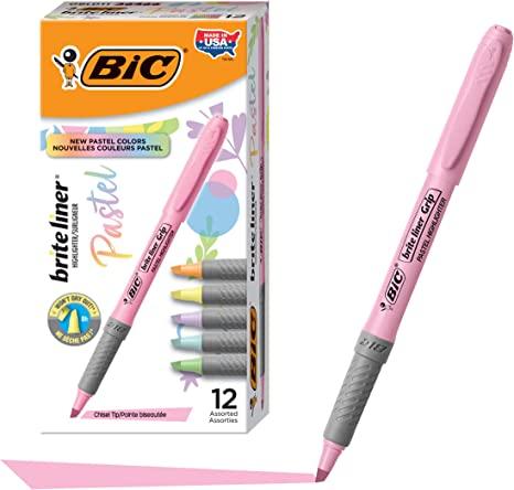 bic brite liner grip pastel highlighter set  bic b0819fjlh7