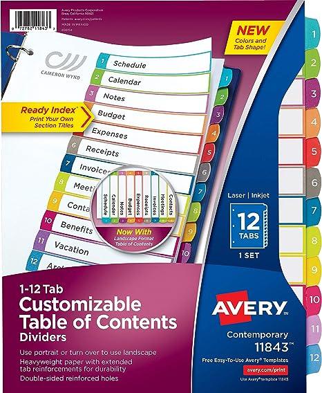 avery 12 tab dividers for 3 ring binders customizable table of contents  avery b017etnut2