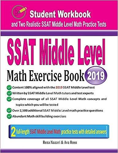 ssat middle level math exercise book 2019 2019 edition reza nazari, ava ross 978-1970036411