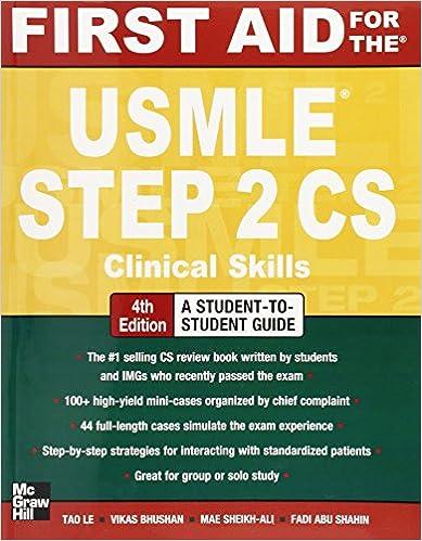 first aid for the usmle step 2 cs clinical skill 4th edition tao le, vikas bhushan, mae sheikh-ali, fadi abu