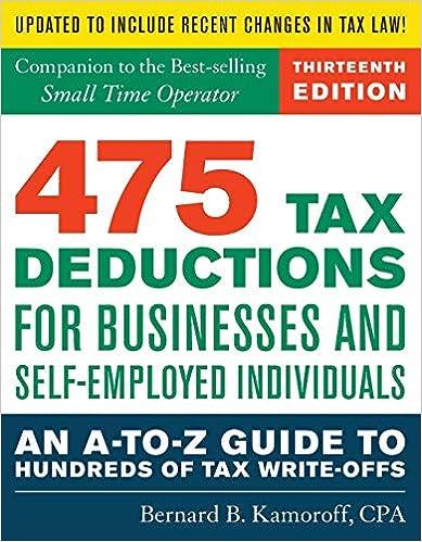 475 tax deductions for businesses and self employed individuals 13th edition bernard b. kamoroff