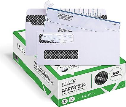 ‎prime business checks 500 self seal quickbooks double window security check envelopes  ‎prime business