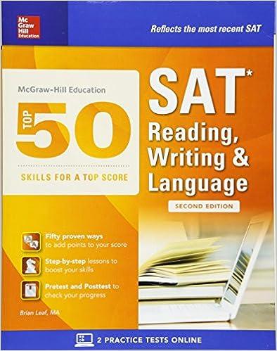 top 50 skills for a top score sat reading writing and language 2nd edition brian leaf 1259585654,