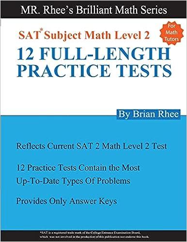 sat subject math level 2 - 12 full length practice tests 1st edition yeon rhee 1547154829, 978-1547154821