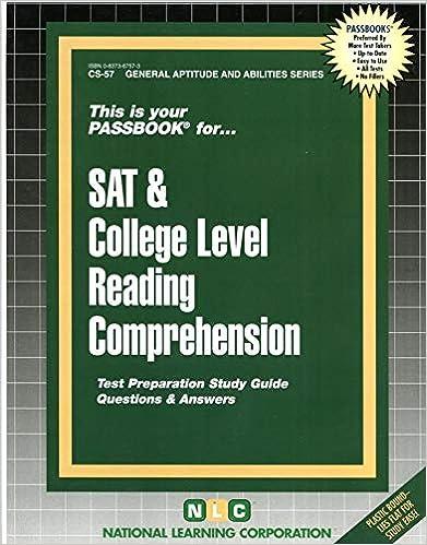 sat and college level reading comprehension 1st edition national learning corporation 0837367573,