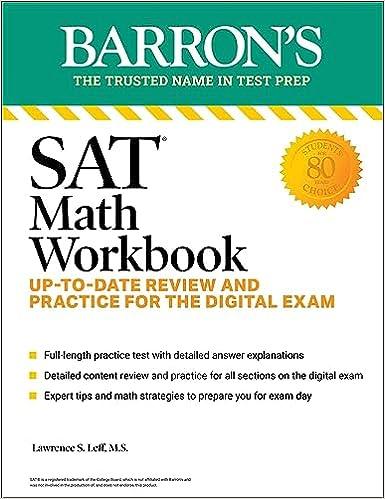 barrons sat math workbook up to date practice for the digital exam 8th edition lawrence s. leff 1506291554,