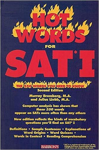 hot words for sat i the 350 words you need to know 2nd edition julius bromberg, murray liebb 0812017315,