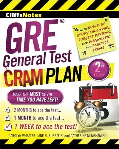 cliffsnotes gre general test cram plan 2nd edition carolyn wheater, jane r. burstein, catherine mcmenamin