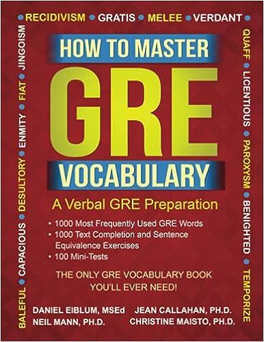 how to master gre vocabulary a verbal gre preparation 1st edition daniel eiblum, lise minovitz, renee