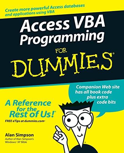 access vba programming for dummies 1st edition alan simpson 0764574116, 978-0764574115