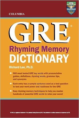 columbia gre rhyming memory dictionary 1st edition richard lee 0987977830, 978-0987977830