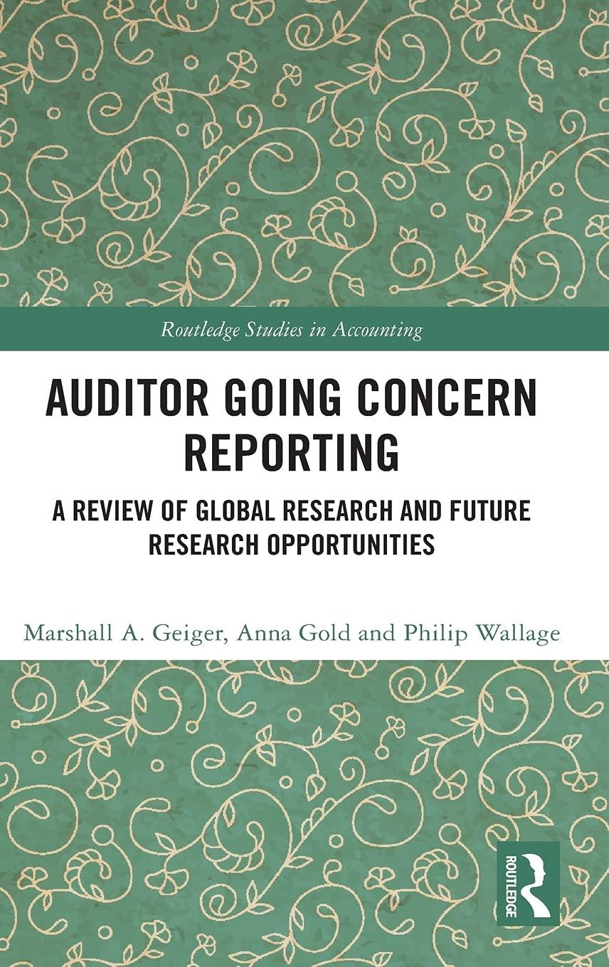 auditor going concern reporting a review of global research and future research opportunities 1st edition