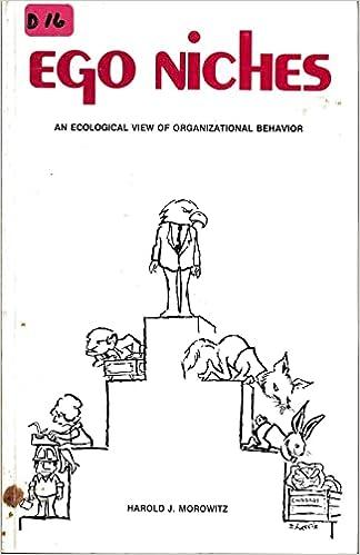 ego niches an ecological view of organizational behavior 1st edition harold j. morowitz 0918024013,