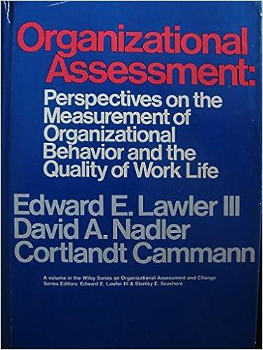 organizational assessment perspectives on the measurement of organizational behavior and the quality of work