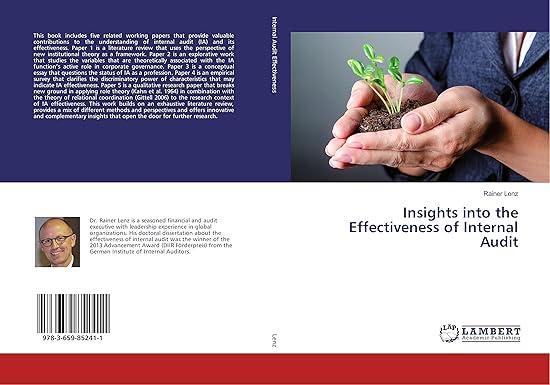 insights into the effectiveness of internal audit 1st edition rainer lenz 3659852414, 978-3659852411