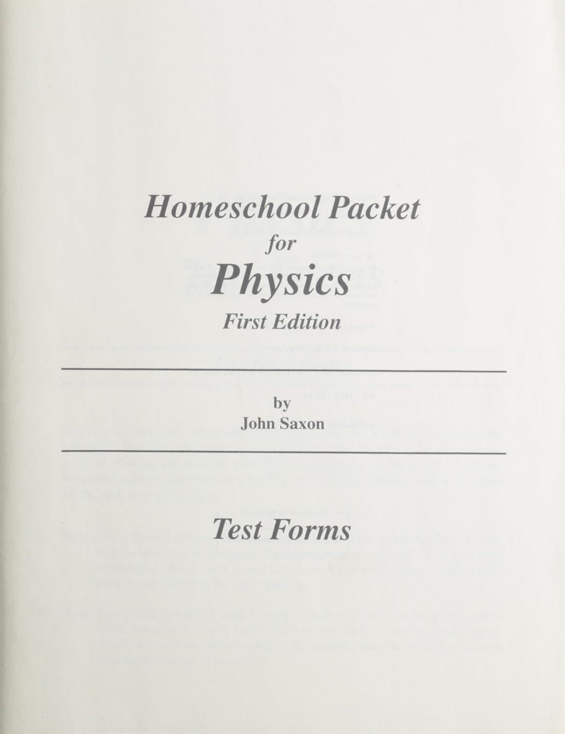 home school packet for physics test forms 1st edition john saxon 1565770854, 978-1565770850