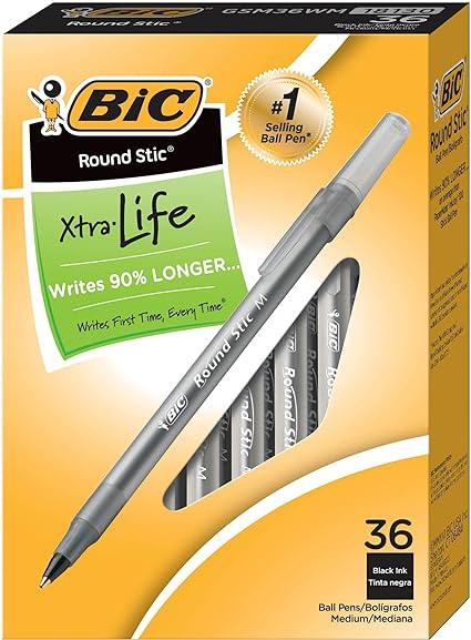 bic round stic xtra life ball point pen black 36 pack  bic b00347a8nk