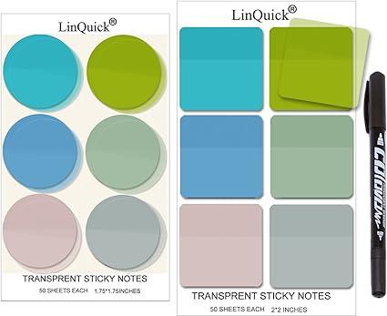 linquick 600 pcs transparent sticky notes,cute round corner square translucent page flags ?202212130001