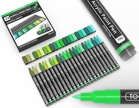 tooli-art acrylic paint pens 22 green tones assorted markers set 0.7mm  tooli-art b091jxwbrv