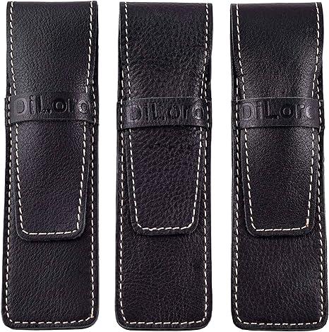 diloro full grain genuine buffalo leather black pen cases set of 3  diloro b07bj5sj9n