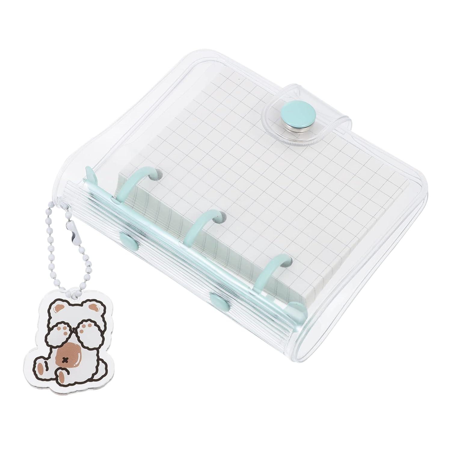 noubesty	mini transparent binder notebook 80 inner paper and bear pendant refillable bags diary journal
