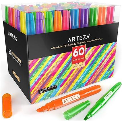 arteza highlighters assorted colors markers set of 60  arteza b07ft47nqc