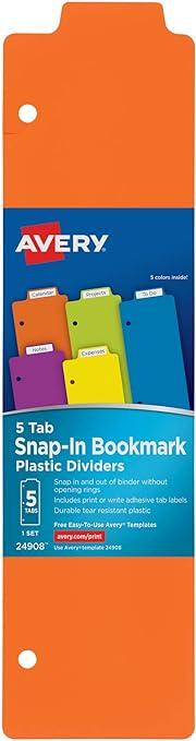 avery snap-in bookmark plastic dividers for 3 ring binders  avery b012rs1amy