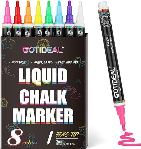 gotideal liquid chalk markers fine tip 8 colors washable 3mm  gotideal b09sb79crv