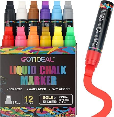 gotideal 12 colors jumbo window markers chalkboard markers 15mm  gotideal b09w2h6mh9