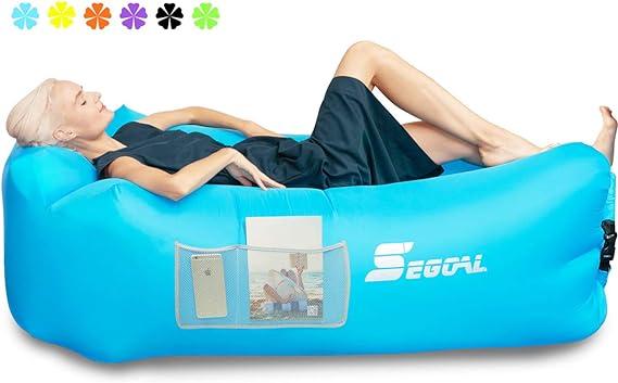 segoal inflatable lounger air sofa couch with pillow portable indoor/outdoor camping segoal b07mqk3chy