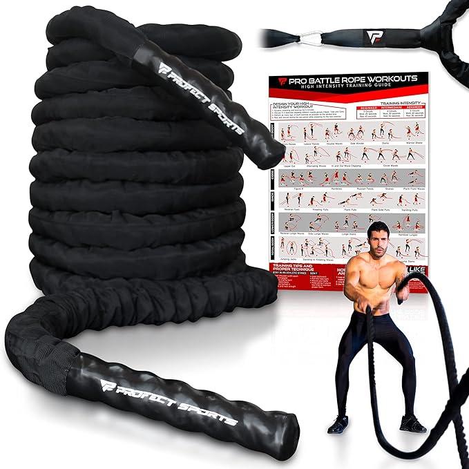 profect sports pro battle ropes with anchor strap kit and exercise poster  profect sports b07fmhl2j3