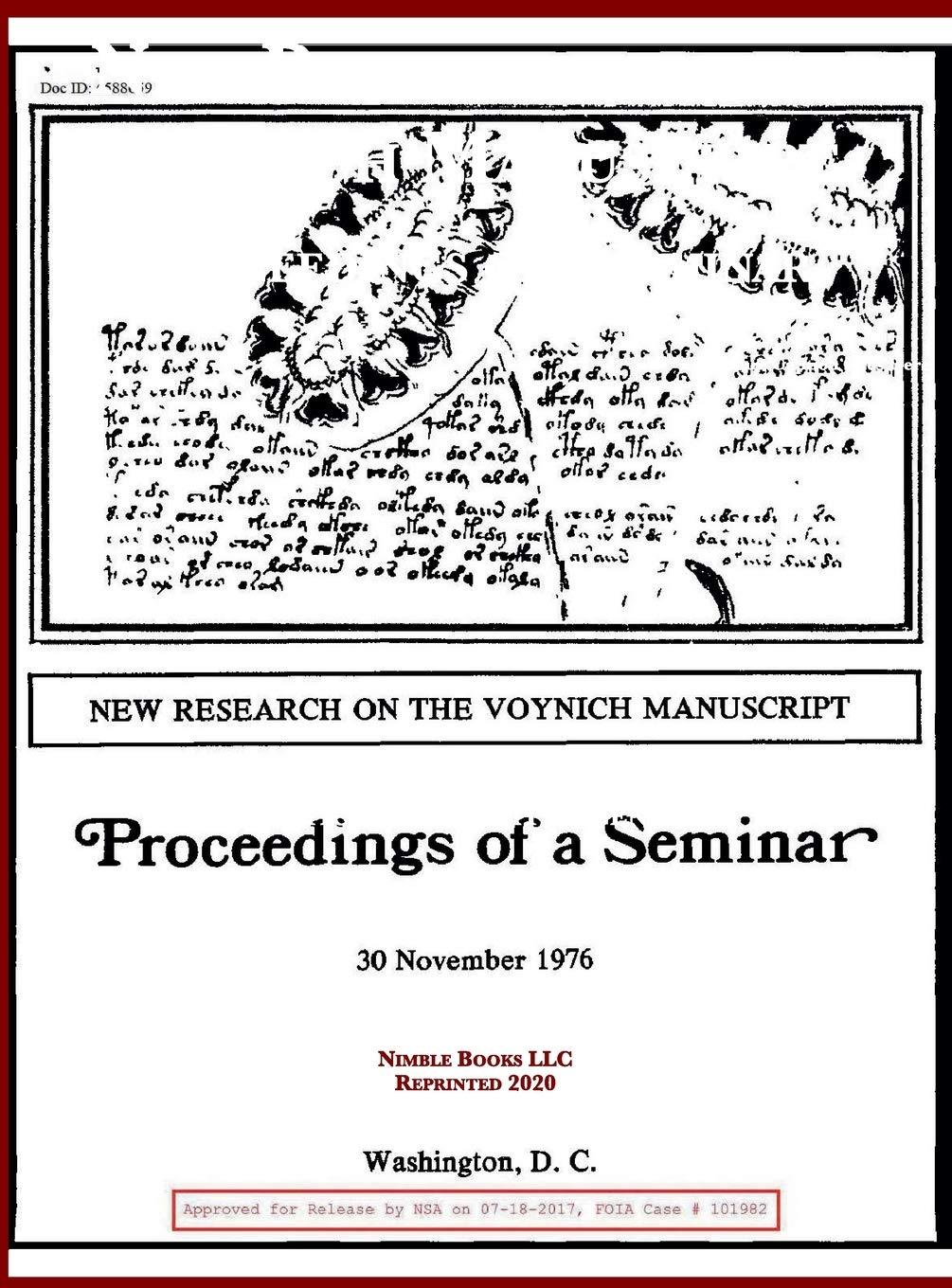 new research on the voynich manuscript proceedings of a seminar 1st edition national security agency