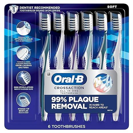 oral-b crossaction all in one soft toothbrushes deep plaque removal  oral-b b01kz6v00w