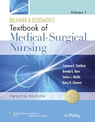 brunner and suddarth textbook of medical surgical nursing vol 1 12th edition r. n. smeltzer, suzanne c, 
