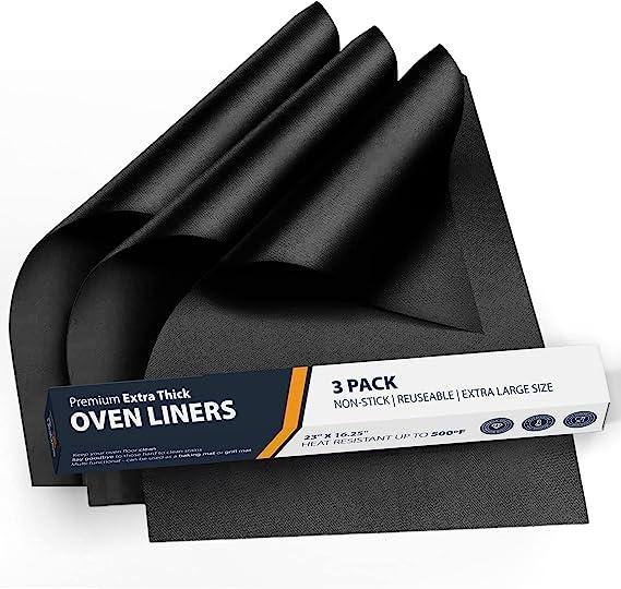 ?linda essentials oven liners for bottom of oven 3 pack large heavy duty mats  ?linda's essentials b08q3j3gb6